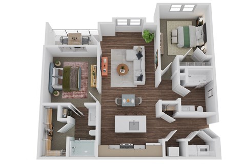 Floor plan for 2 beds, 2 baths, 1075 sqft